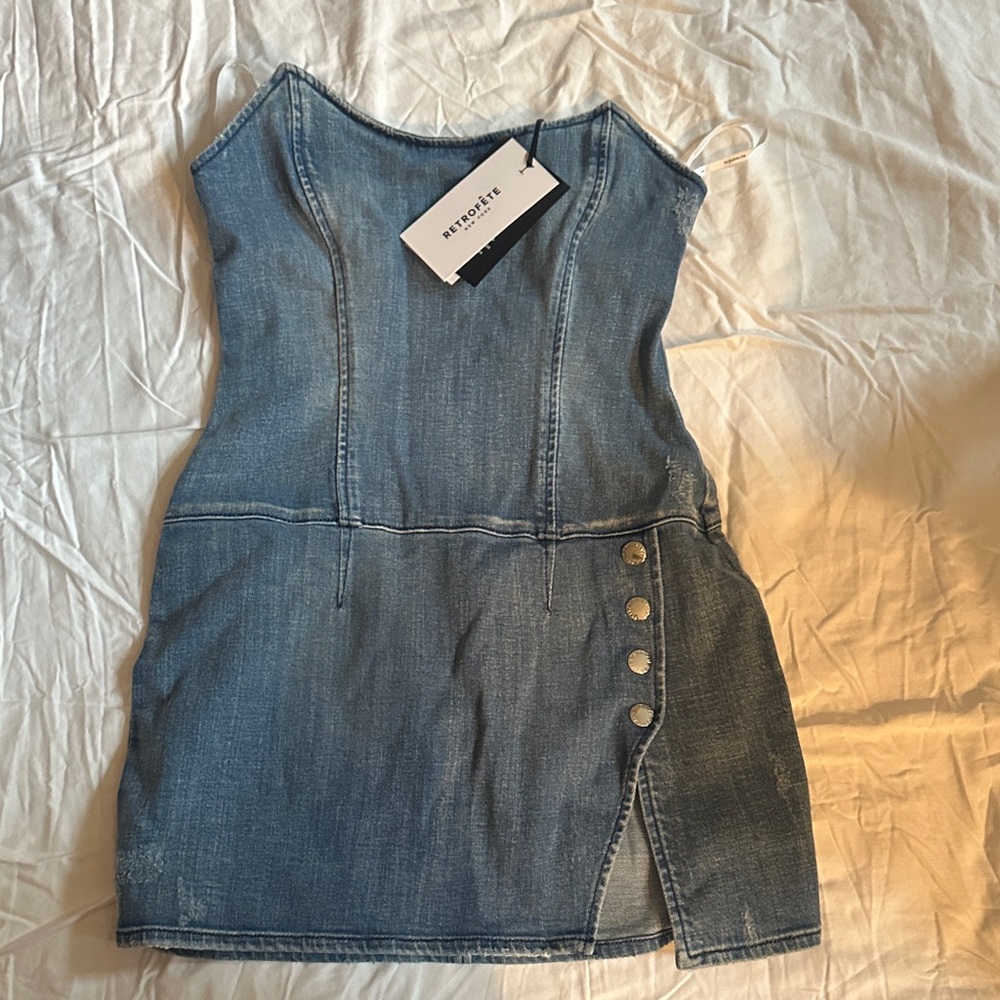 REVOLVE Blue Denim Dress with Button Accents